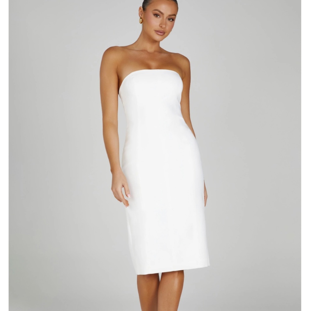 White Strapless Midi Dress